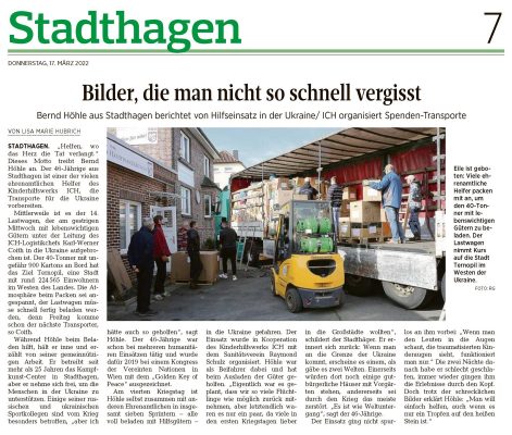 Artikel in den Schaumburger Nachrichten vom 17.03.2022